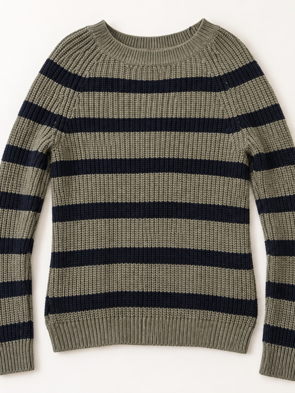 Express Olive Green Navy Striped Chunky Knit Sweater XS EUC
